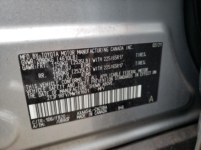 Toyota RAV4 2021, VIN 2T3F1RFV7MW181601, 10/21