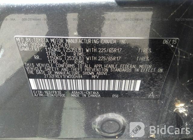 Toyota RAV4 2015, VIN 2T3ZFREV1FW200484, 9/21