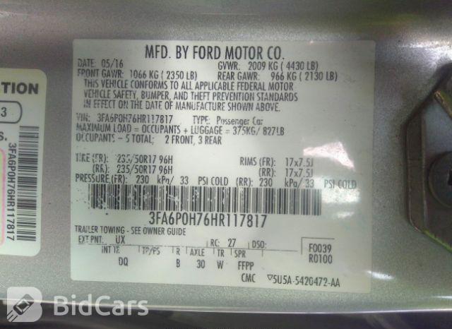Ford Fusion 2017, VIN 3FA6P0H76HR117817, 9/21