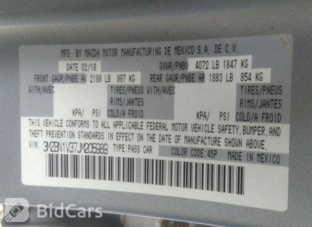 Mazda 3 2018, VIN 3MZBN1V37JM205989, 6/15