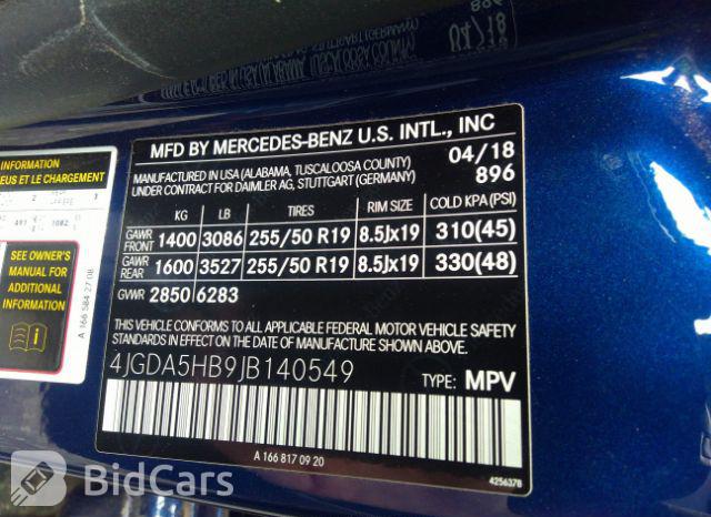 Mercedes-Benz GLE-Class 2018, VIN 4JGDA5HB9JB140549, 9/18