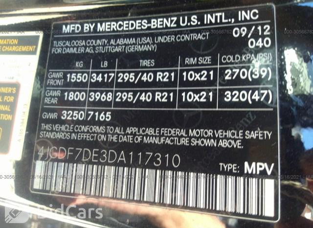 Mercedes-Benz Gl-Class 2013, VIN 4JGDF7DE3DA117310, 9/21