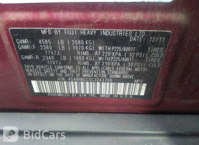 Subaru Outback 2012, VIN 4S4BRBCC5C3243706, 9/21