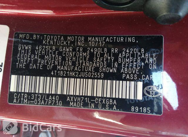 Toyota Camry 2018, VIN 4T1B21HK2JU502559, 9/21
