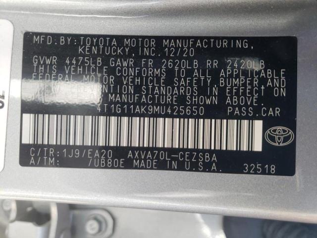 Toyota Camry 2021, VIN 4T1G11AK9MU425650, 7/17