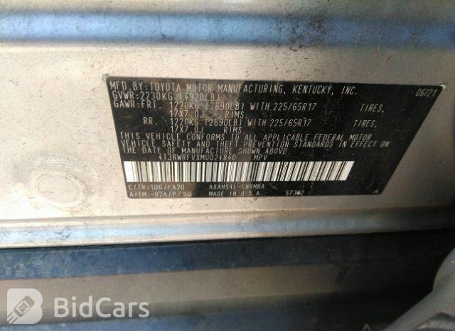 Toyota RAV4 2021, VIN 4T3RWRFVXMU024840, 8/20