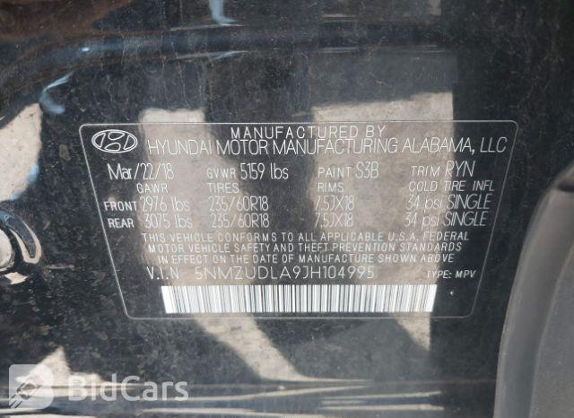 Hyundai Santa Fe 2018, VIN 5NMZUDLA9JH104995, 9/21