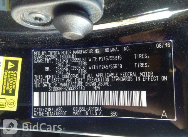 Toyota Highlander 2016, VIN 5TDDKRFH2GS322143, 9/21