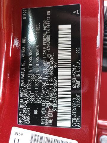 Toyota Highlander 2022, VIN 5TDHZRAH7NS106614, 10/19