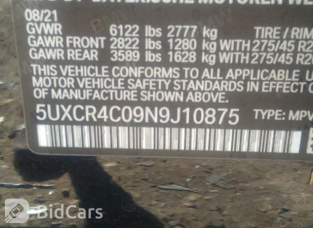 BMW X5 2022, VIN 5UXCR4C09N9J10875, 9/21