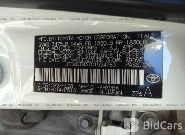 Toyota Prius 2012, VIN JTDKDTB37C1524783, 9/21