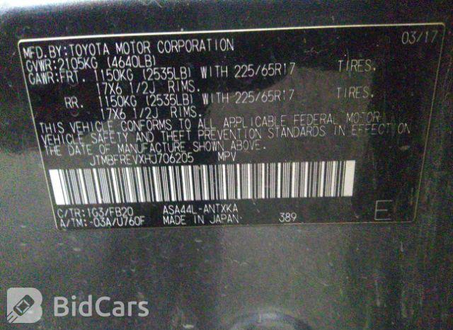 Toyota RAV4 2017, VIN JTMBFREVXHJ706205, 9/21