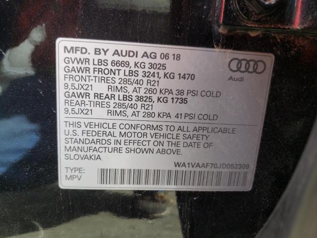 Audi Q7 2018, VIN WA1VAAF70JD052309, 9/20